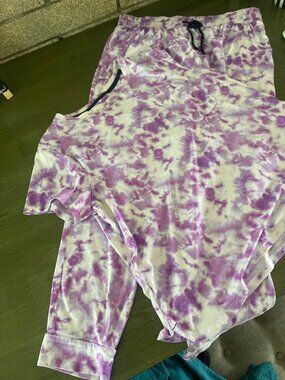 Jane And Bleecker Tie-Dye Pajama Set With Top & Jogger Pants Purple/White Size M